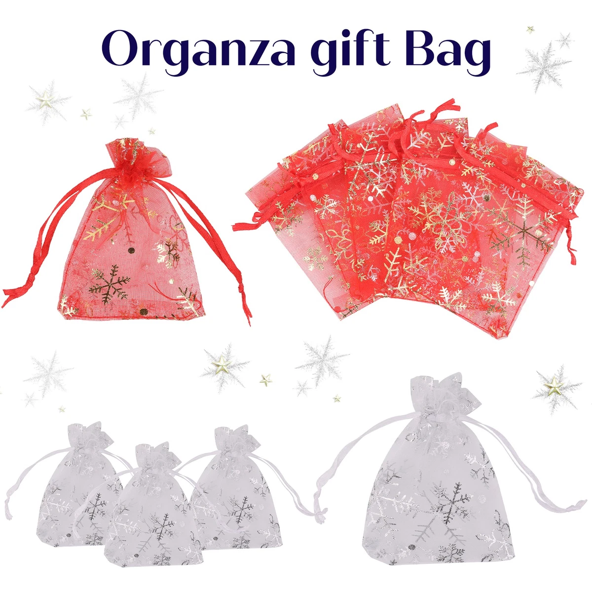 G2PLUS 50PCS Sacchetti in Organza Natalizi,Rosso,10x15cm Sacchetti Confetti Sacchettini