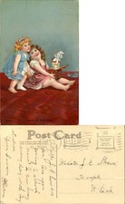 Little girls play clown Jack in the Box ~1910 Crookston MN to JE SKENE Hoople ND