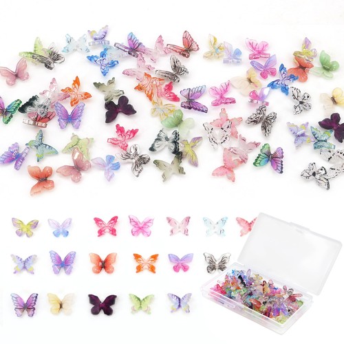 60 piezas mini mariposas de resina, miniatura pequeña, 60 piezas mariposas