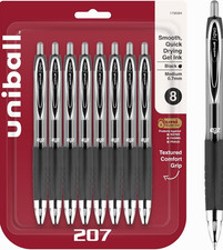 Uniball Signo 207 Gel Pen 8 Pack; 0.7mm Black Pens; Gel Ink Pens  Office Sup...