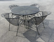 Vintage Wrought Iron Russell Woodard Patio Set Table And 4 Barrel Chairs *