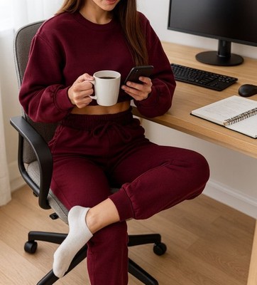 Zenana 2 Pcs Crop Sweatshirt Tracksuit High Waist Jogger Set Active Burgundy XS