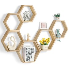 Ybing Hexagon Floating Shelves Wall Mounted Farmhouse Wood Storage Honeycomb
