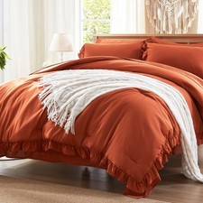 Queen Comforter Set 7 Piece, Burnt Orange Bed in a Bag with Sheets, All Seaso...