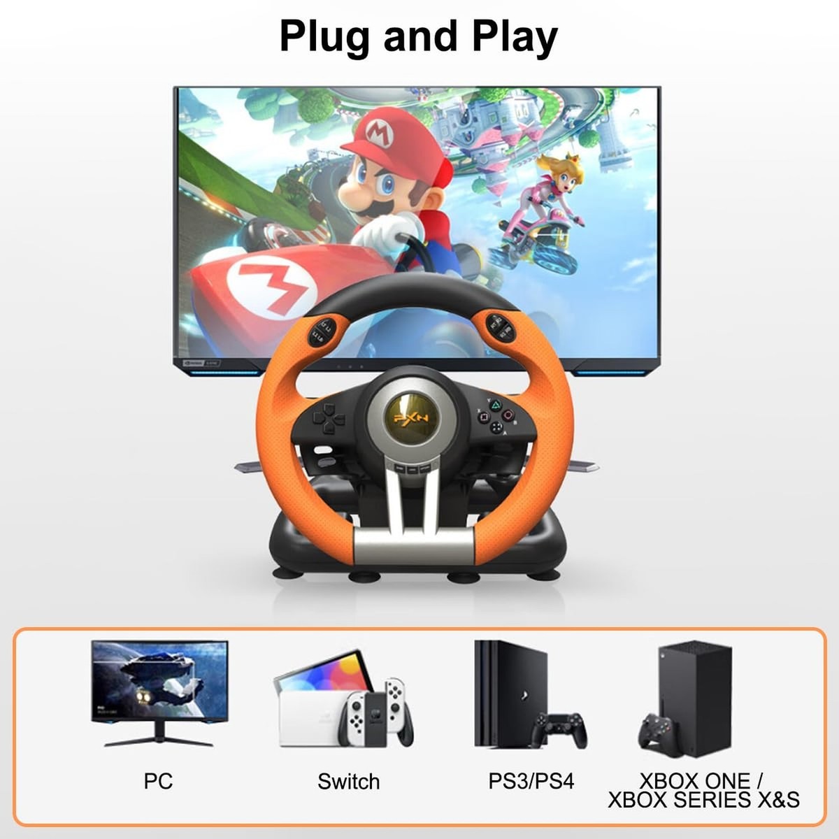 PC Game Racing Wheels, PXN-V3II 180°Competition Volante with