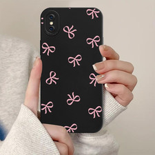 Pink Bow Phone Case for Iphone X/XS Case Cute Ribbon Bowknot Pattern Aesthetic F