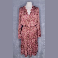 LANE BRYANT Brown Paisley Midi Dress Size 18 Long Sleeve Ruffle Neck Silky Boho