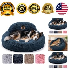 Calming Dog Bed Medium 30in Donut Bed Washable Anti-Slip Plush Round Pet Bed