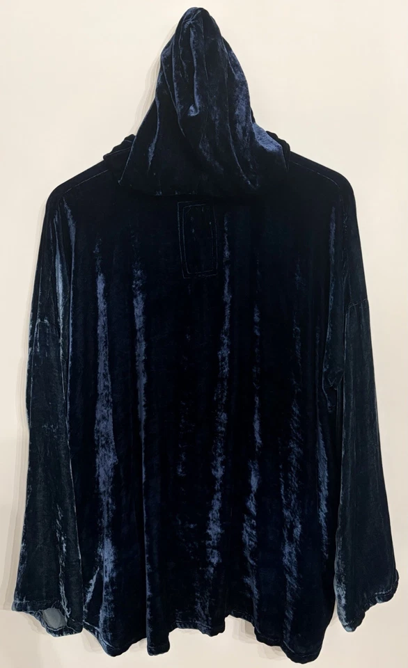 Pullover Johnny Was Pete & Greta para mujer azul con capucha terciopelo seda talla grande S Foto 4 de 4