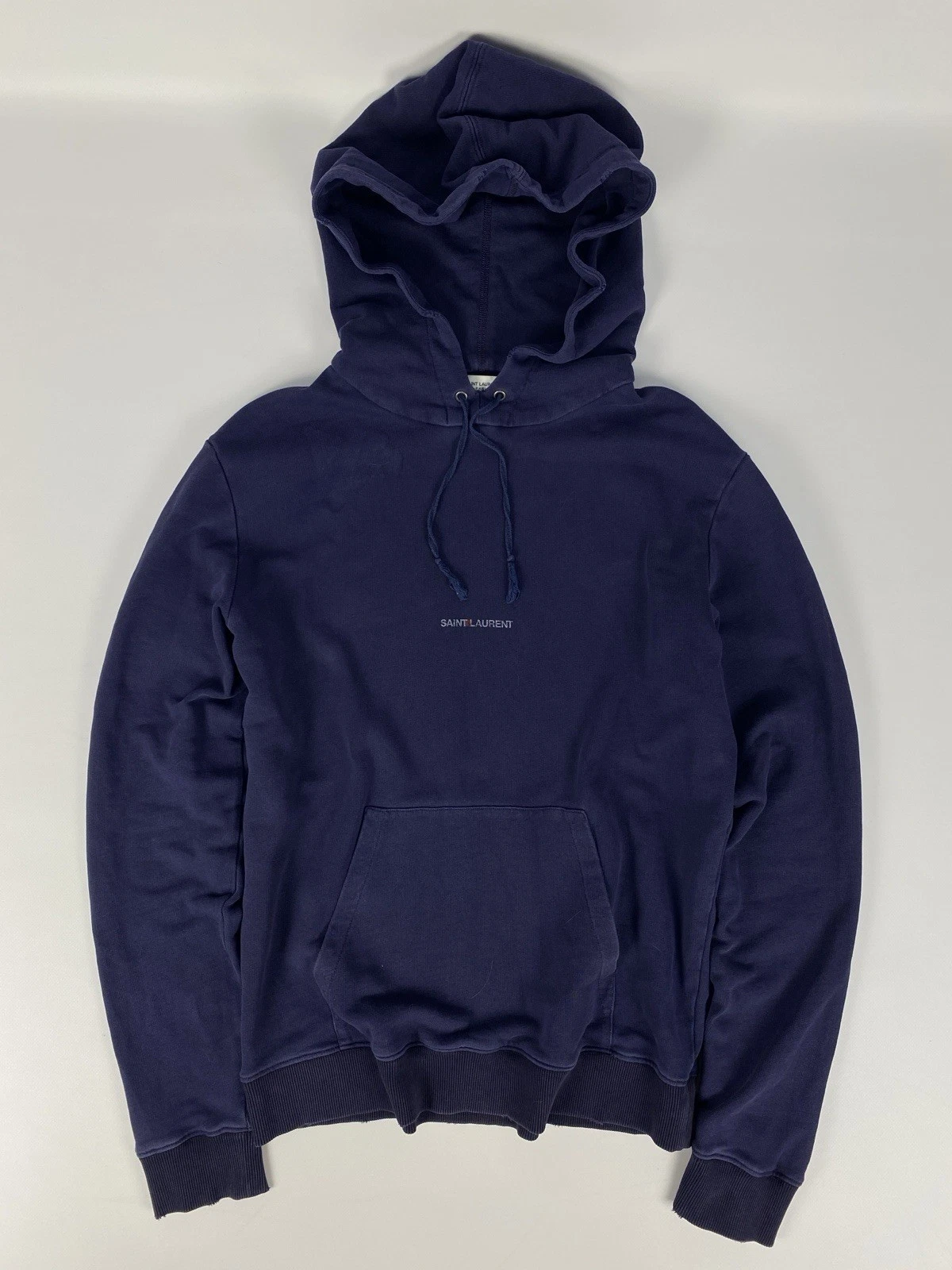 SAINT LAURENT (YSL) Felpa con cappuccio Saint Laurent Paris Rive Gauche 2018 logo tessuto invecchiato