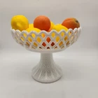 Vtg Milk Glass Pedestal Bowl Lattice Edge Floral Center Westmoreland Style