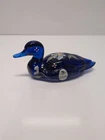 Fenton Handpainted Art Glass Cobalt Blue Mallard Duck With Flowers Signed Don