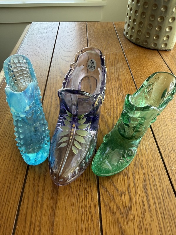 Vintage Lot of 3 Fenton Shoes Slipper Hand Painted 