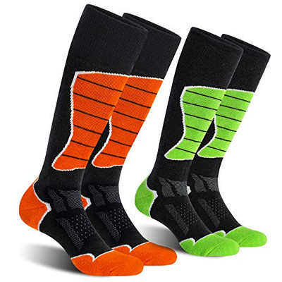  2/3/4 Pack Ski Socks for Men and Women Skiing, X-Large Green+orange (2 Pairs)