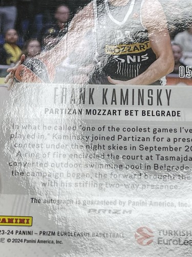 2023-24 Prizm EuroLeague FRANK KAMINSKY Retro Signatures Auto Gold Prizm /10 - Picture 7 of 7