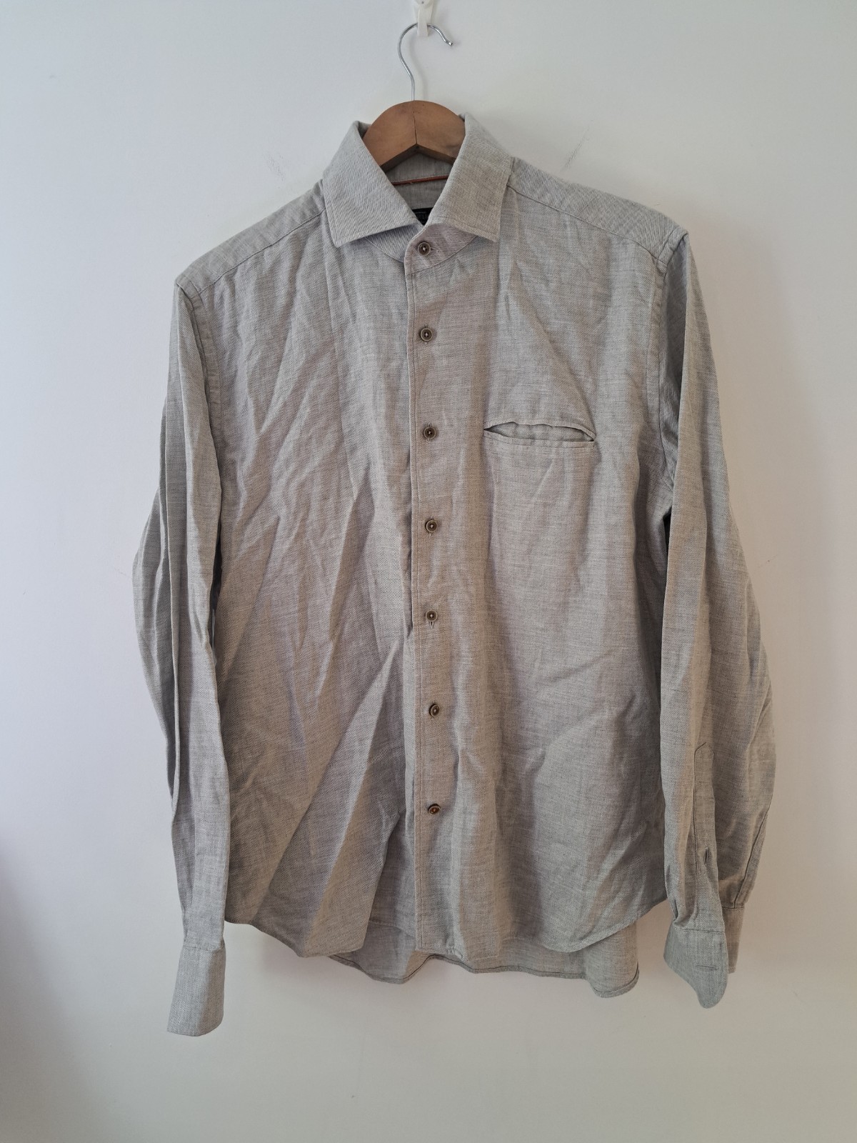 FILA Camicia Corneliani grigia UK 16 cotone spazzolato Italia Savile Row Londra elegante casual