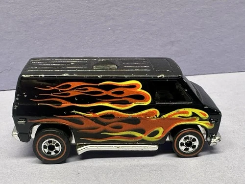 Vintage Hot Wheels Redline 1976 Black Super Van w/Flames - Plastic Base, Nice!