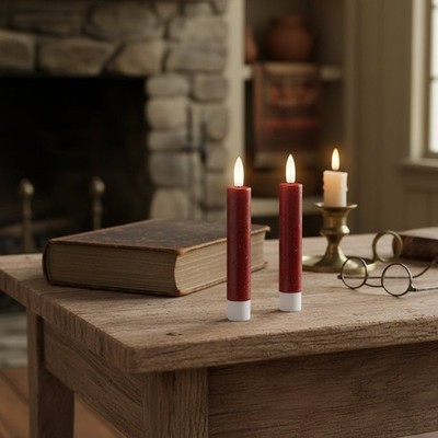 Ragon House 5.75'' 3D Flame 2 pc Red Flicker Taper Candle 6hr timer