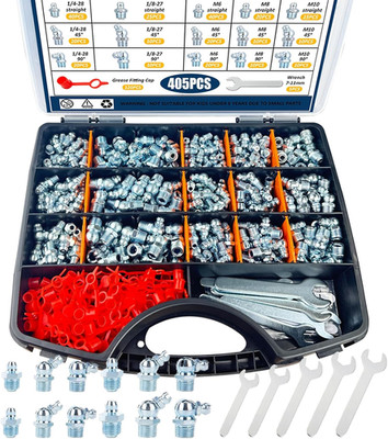 Grease Fittings Kit, 405Pcs SAE & Metric Grease Fitting Assortment, NPT 1/4'' 1/8