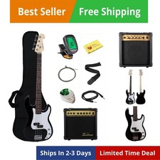 Stedman Beginner Series Bass Guitar Bundle with 15-Watt Amp, Gig Bag, Instrum...