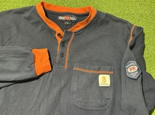 Bocomal FR Henley Fire Resistant CAT 2 NFPA 2112 Navy Orange L/S Shirt Men Large