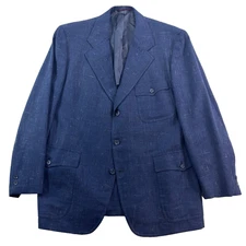 vtg 70s Hart Schaffner Marx 44R blue chambray blazer jacket sport suit coat usa