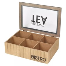 6 Sections Wooden Bistro Tea Box Compartment Organizer Storage Bag Caddy Holder