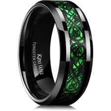 Keltischer Drache Ring Wolframkarbid Herren Ehering 8mm Schwarz Grün
