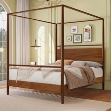 Canopy Bed Frame King Size with Headboard, Solid Wood 4 Posters Bed Fr