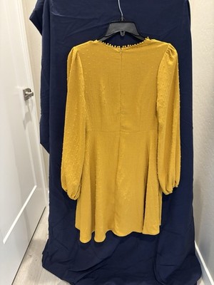 SHEIN Yellow Textured Crochet Accent A-Line Long Sleeve Dress Size XS SHEIN Yellow Textured Crochet Accent A-Line Long Sleeve Dress Size XS