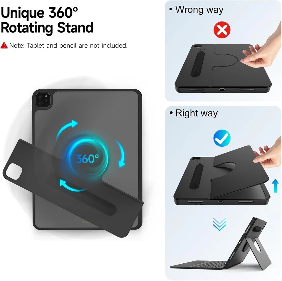 For iPad Pro 13" & 12.9" Kboard Case 360° Rotating w/ Trackpad & Backlight  Blck - Image 4 of 4