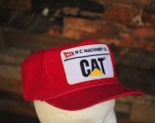 Vintage Corduroy Cat Snapback Hat Red NC Machinery Caterpillar