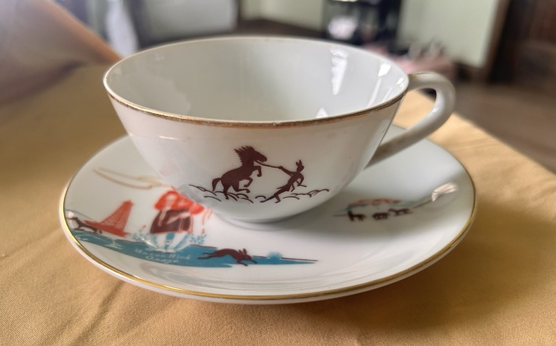 Vintage Knox Oil Company Fine China Cup Saucer With Indian Design Made In Japan