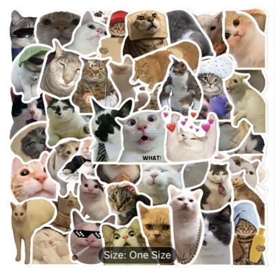 50 pcs Meme Cat Stickers (1) Kawaii Funny Gift Waterproof Stickers Decals For