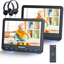 2x10.5" Dual Screen Car Headrest DVD Players 5 Hours Battery Region Free Headset