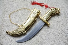 S1308 CUCHILLO ESPADA DAGA TIBETANA MONGOLIA BOLSILLO TIBETANO ORO BRILLO 13"