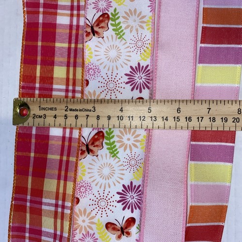 Spring Wired Pink Ribbon Lot 20 Yards Solid Butterfly Flower Plaid Stipe - Picture 4 of 8