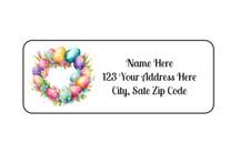 30 Easter Egg Wreath PERSONALIZED RETURN ADDRESS LABELS 1 in X 2 5/8 GLOSSY