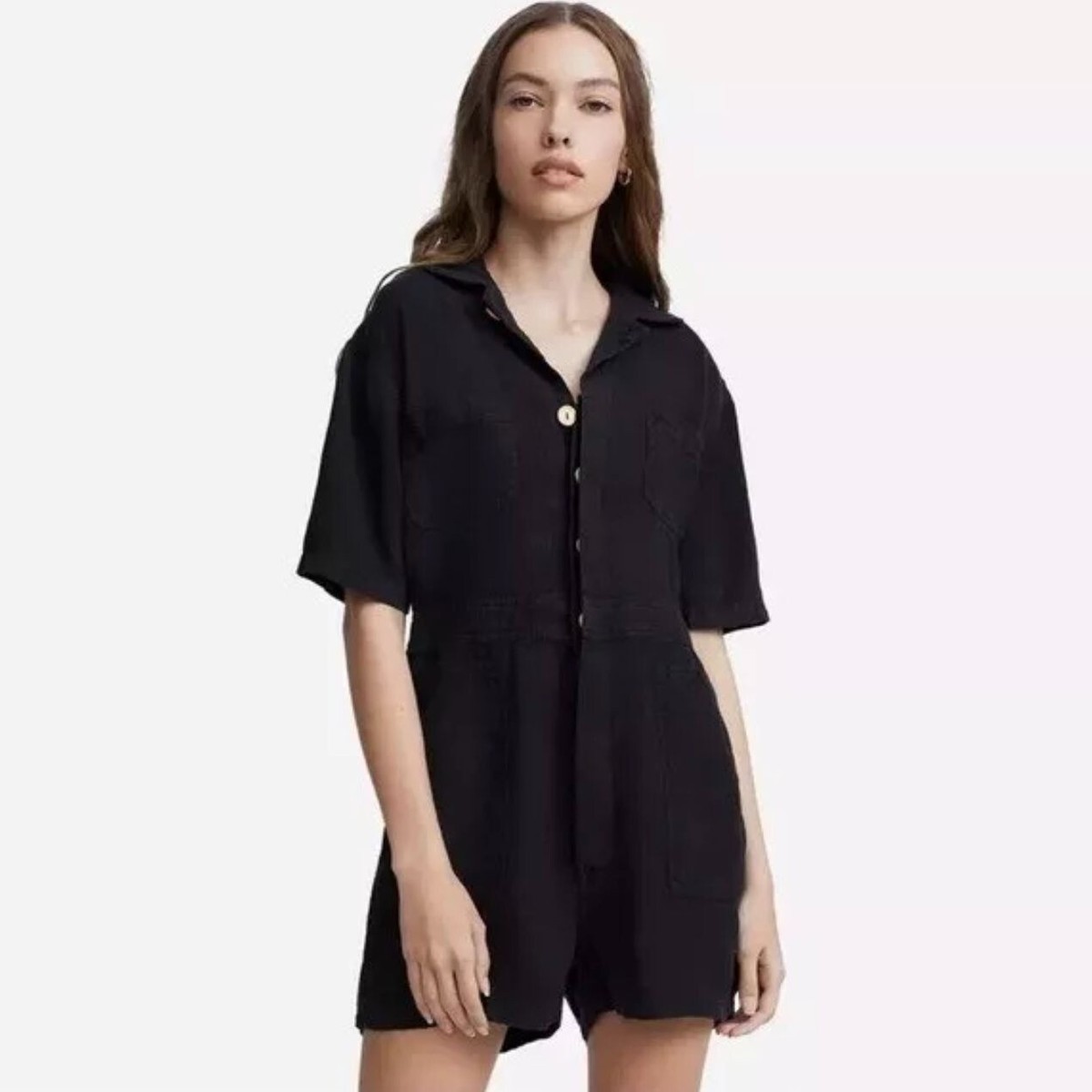 mate the label linen dress MATE the Label Women's Organic Linen Square Neck Mini Dress