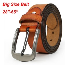 Large Waist 105cm-170cm Mens Leather Cowhide Belt With Metal Alloy Pin Buckle