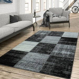 Teppich Wohnzimmer Modern Kariert Meliert Schwarz Weiss Grau Ebay