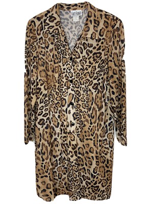   VTG Karis Korner Size 16W Leopard Print Sheer Button Up Blouse 