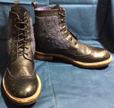 Black Leather NOAH WAXMAN Ankle Boots Sz 44 / 10.5 Wingtip  display picture 2