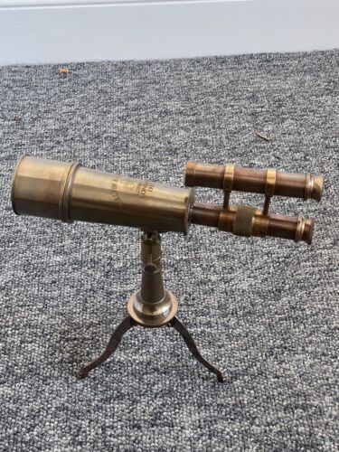 Télescope nautique antique en laiton Kelvin Hughes double canon avec support de trépied - Photo 1/7