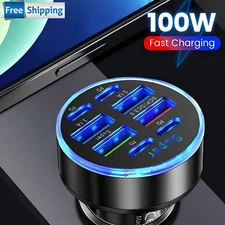 Super Fast Charge USB C Car Phone Charger Adapter 8 in 1 Car Charging Hub