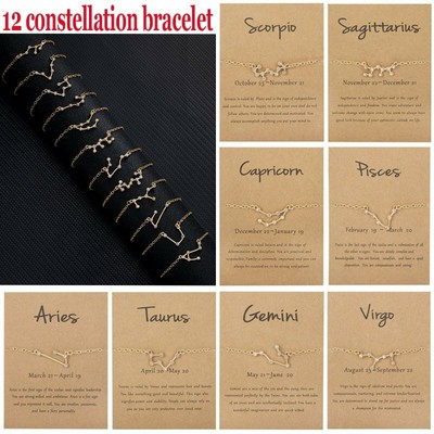 12 Constellation Zodiac Sign Gold Plated Taurus Bracelet Bangle Adjustable Women