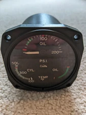 Cessna 3 in 1 engine gage, Garwin CM2634L3 22-804-017, s/n 7827P