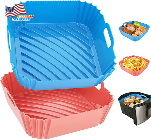 Air Fryer Silicone Liners Square Reusable Mat Bowl Basket Silicone 2 Pack 4-7 QT