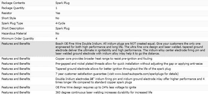 8 bujías Bosch doble iridio para Cadillac Deville 1995-1999 V8-4,6 L Foto 4 de 4