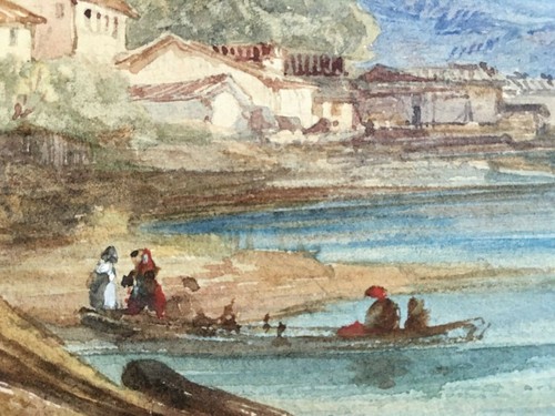 Aquarelle Paysage marin Village Ciel Montagne Eglise bateaux barques ITALIE ? - Photo 5/11